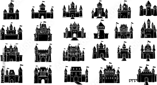Medieval Castle and Royal Fortress Silhouette Collection - Ancient Stronghold and Fairytale Palace Vector Set