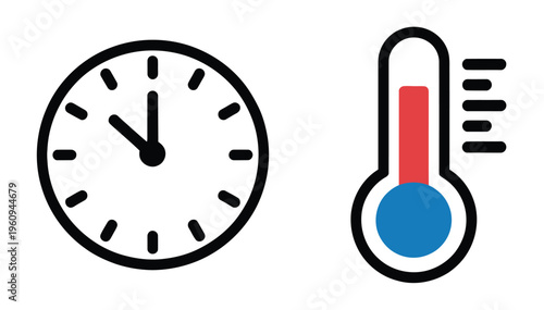 Thermometer and Clock Icon Time and Temperature Control System Vector Illustration
