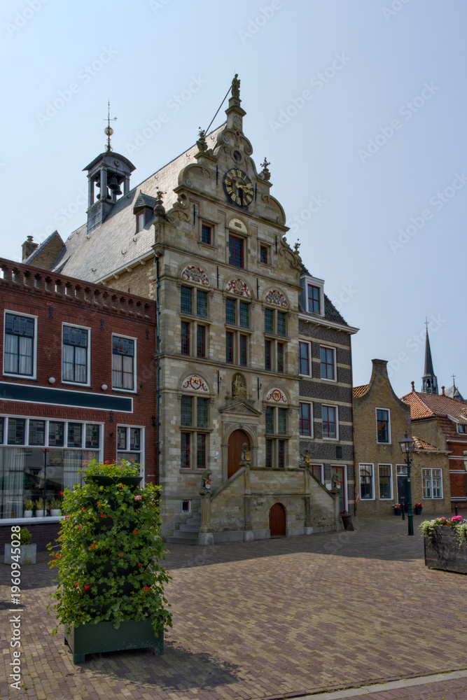 Fototapeta premium View of the historic town hall in Brouwershaven, Zeeland, Netherlands