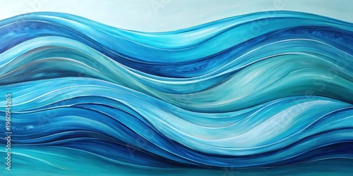 Serene Abstract Ocean Wave Painting  Fluid Blue Hues and Gentle Curving Lines in an Artistic Representation of Water