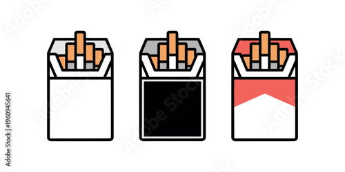 Cigarette packs with different colored cigarettes white pack black pack in white background.