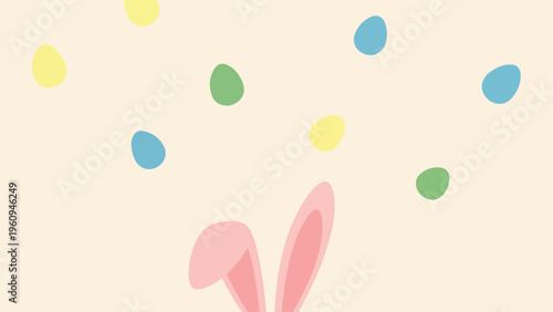 Easter bunny hides behind soft, pastel-colored evergreen eggs.