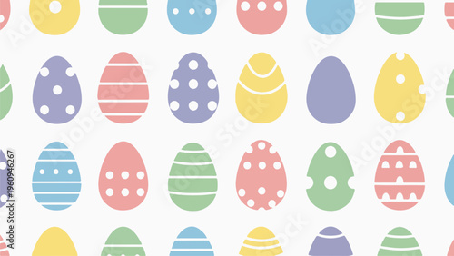 Easter eggs in soft pastel colors on an evergreen background