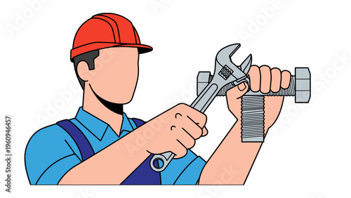Precision and Craftsmanship: An illustration of a skilled worker, meticulously tightening a bolt with a wrench, showcasing precision and craftsmanship.