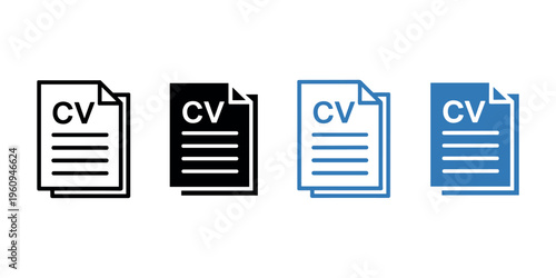 Four C V resume in black and blue documents in white background.