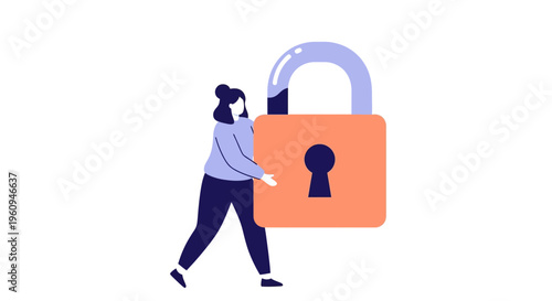 Woman Carrying Large Padlock Security.
