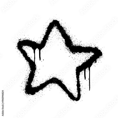 Black Graffiti Star Spray Paint on White Background with Gritty Aerosol Texture and Urban Street Art Style.