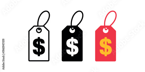 Price tags with dollar signs in black and white and color