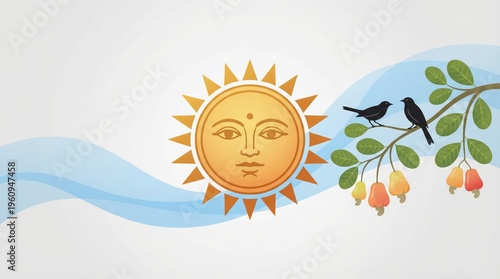Sinhala and Tamil New Year Banner with traditional sun.