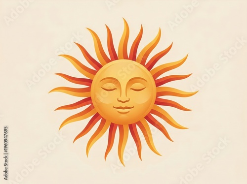Illustration for the sinhala new year with a stylized sun with face. 