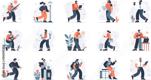 Diverse group of individuals engaged in various activities, business, and hobbies