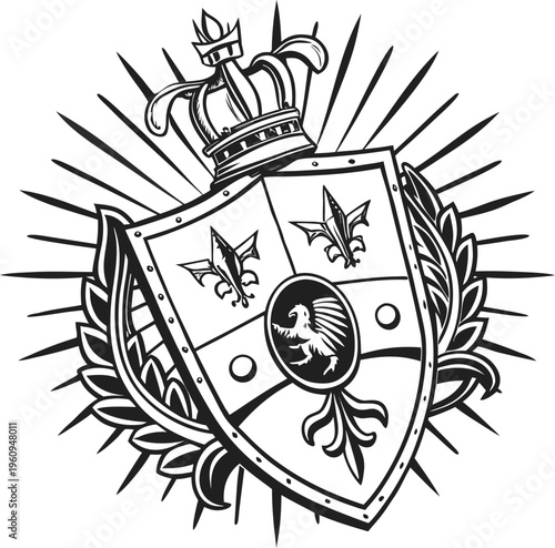 Heraldic crest, royal coat of arms, shield emblem, vintage heraldry