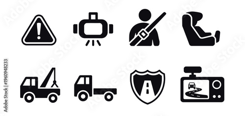 Car Safety Icons Set Vehicle Utility Emergency and Security Symbols Collection