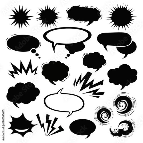 Black and white comic speech bubbles.