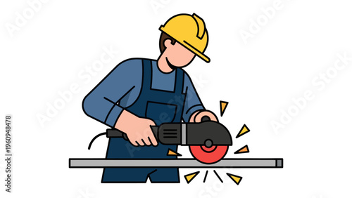 Precision in Action: A skilled worker meticulously uses an angle grinder to cut through metal, sparks flying as a testament to their focused precision.