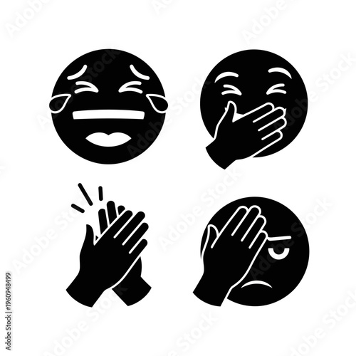 Black and white emoticon face icons.