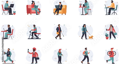 Diverse individuals engaged in various daily activities and hobbies