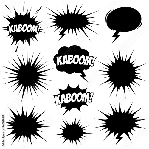 Black comic book explosion speech bubbles.