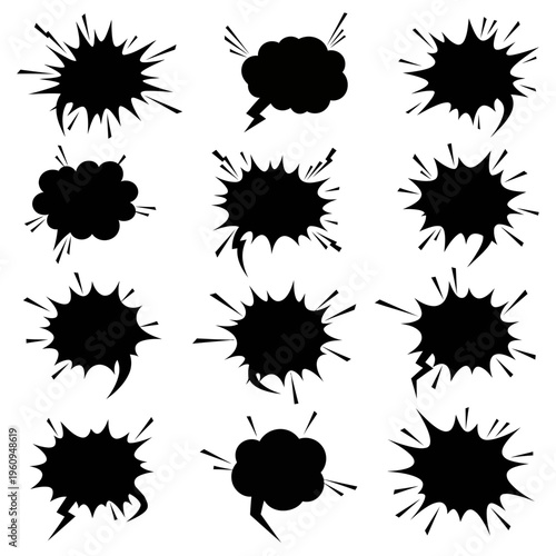 Black comic book explosion speech bubbles.