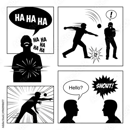 Black silhouette of a person shouting.