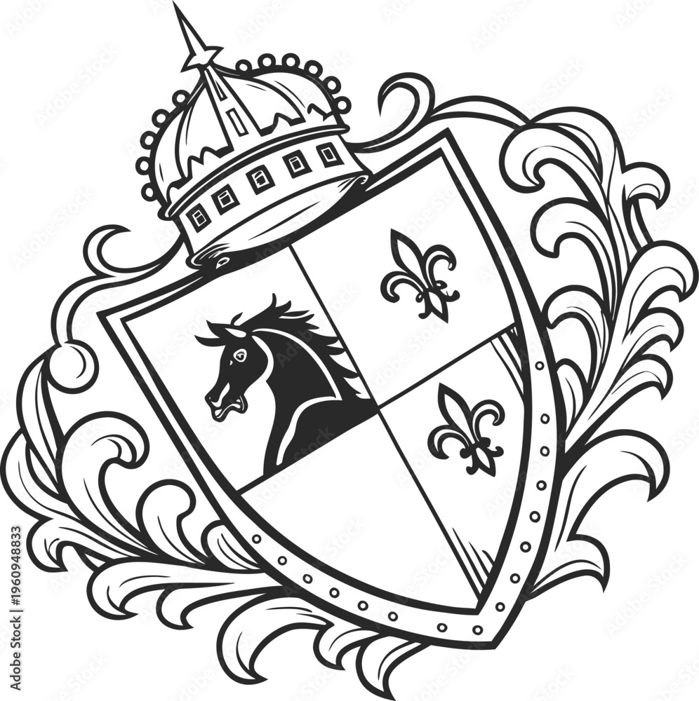 Fototapeta premium Heraldic crest, coat of arms, shield emblem, royal crown vector