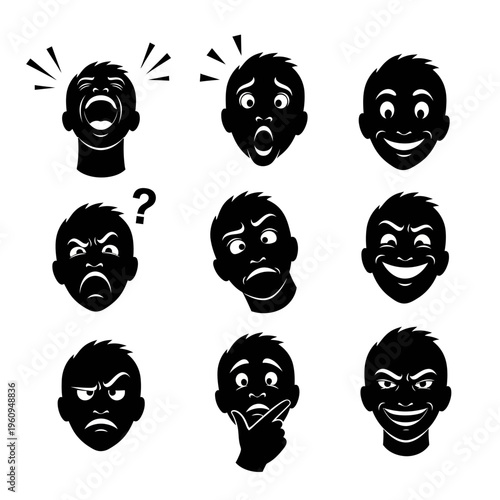 Collection of various cartoon faces expressions.