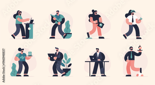 Diverse individuals engaged in various modern activities and professions