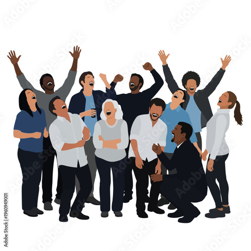 Diverse group of happy people standing.