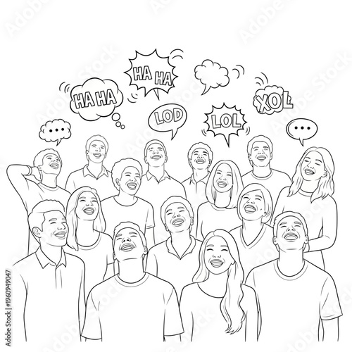 Diverse group of people laughing together.