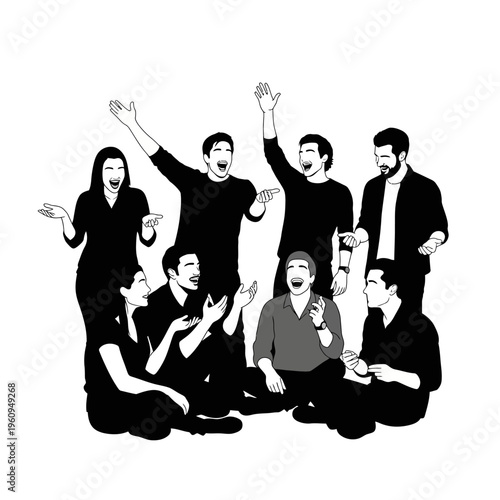 Group of people cheering and celebrating.