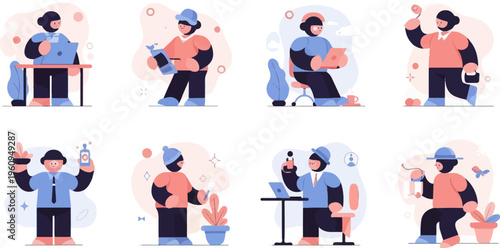 Diverse individuals engaging in various daily activities and work-related tasks