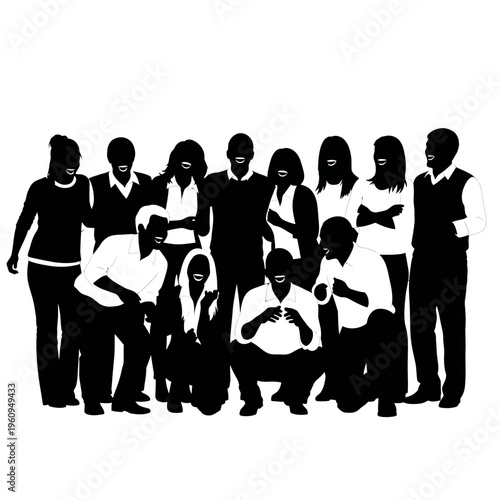 Group of people standing together silhouettes.