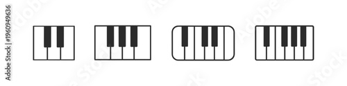 Collection of minimalist piano keyboard icons with varying styles and shapes