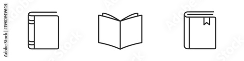 Collection of simple line art icons representing different book formats and states