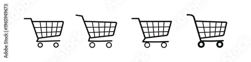Four simple black shopping cart icons arranged in a row on a white background