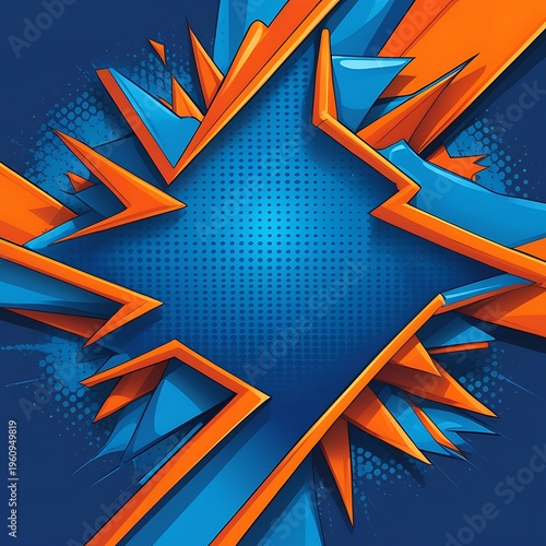 Pop Art Inspired Abstract Background with Blue Gradient Dots and Orange Accents