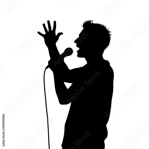 Man Singing into Microphone Silhouette Profile.