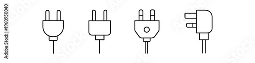 Collection of four different electrical plugs on a white background