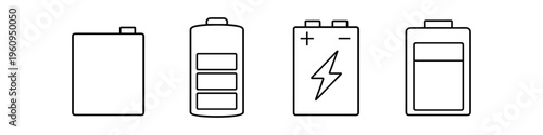 Collection of battery icons showing different charge levels and types