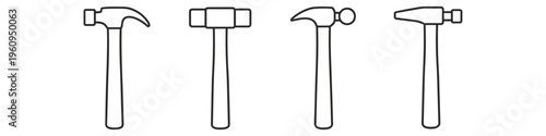 Collection of four distinct hammer outlines on a white background