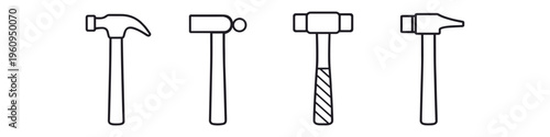 Collection of four distinct hammer icons in a clean line art style