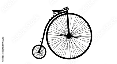 A black silhouette of a vintage penny farthing bicycle
