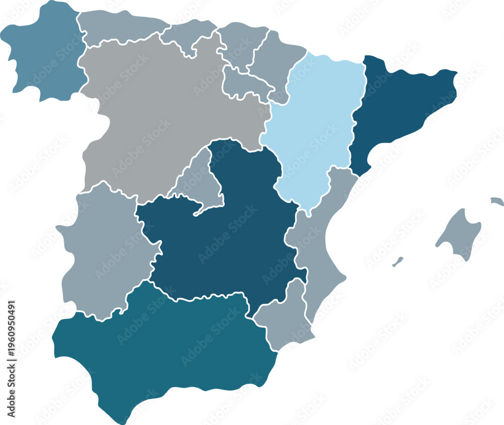 Obraz premium Spain Map Vector Illustration with Regions and Geographic Detail