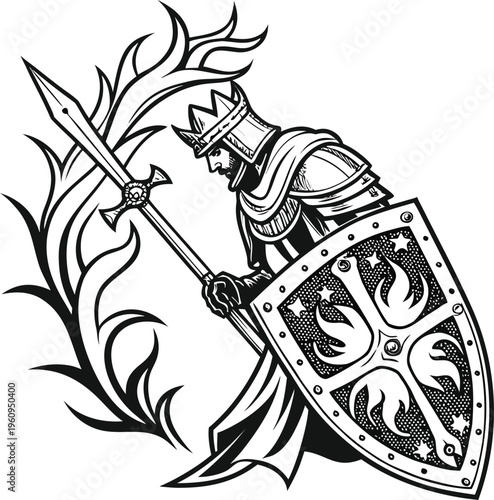 Medieval Knight, Armor, Sword, Shield, Vector Illustration