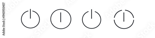 Collection of power button icons in various styles and states for digital interfaces