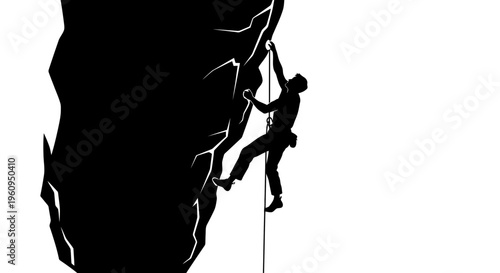 Silhouette of a person rock climbing on a cliff face