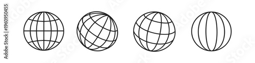 Set of four stylized globe icons representing global connection and internet access