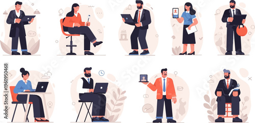 Diverse business people engaged in digital tasks and discussions