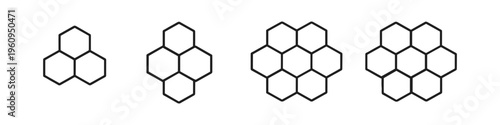 Geometric progression of hexagonal shapes in a clean line art style