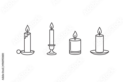 Collection of four different candle illustrations with burning flames